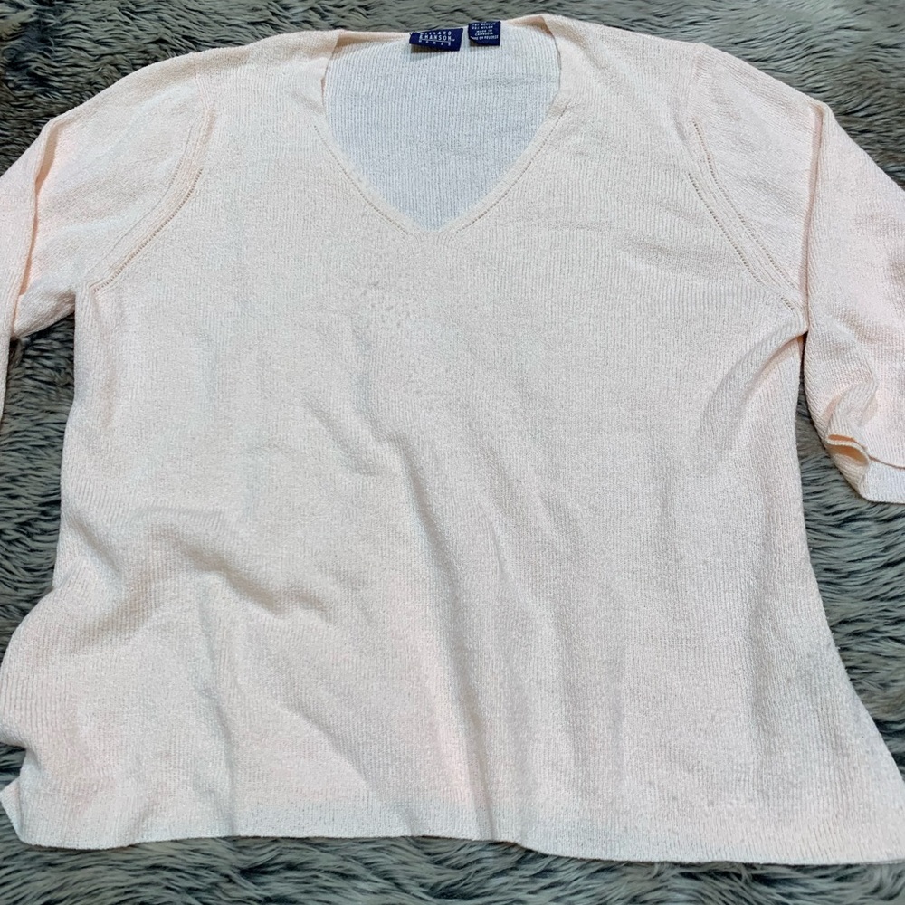 Hillard & Hanson, V-neck sweater, 3/4 length sleeves light Pink Size 1X